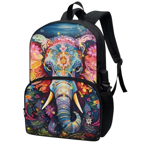 Talayituse Elephant Floral Print Kids School Backpack Casual Travel Daypack School Backpack for Teens Boys Girls Lightweight Middle School Laptop Backpack with Adjustable Padded Straps - color: Elephant Floral