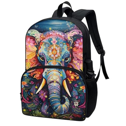 Talayituse Elephant Floral Print Kids School Backpack Casual Travel Daypack School Backpack for Teens Boys Girls Lightweight Middle School Laptop Backpack with Adjustable Padded Straps - color: Elephant Floral