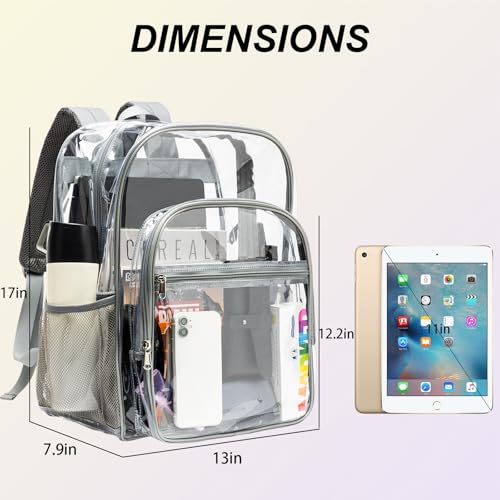 gdbis Clear Backpack Heavy Duty, 17 inch Large PVC Transparent Bag with Reinforced Strap Stitches and Laptop Sleeve See Through Casual Backpack for Work Concert Travel Security - Grey - color: Xl-grey