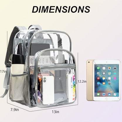 gdbis Clear Backpack Heavy Duty, 17 inch Large PVC Transparent Bag with Reinforced Strap Stitches and Laptop Sleeve See Through Casual Backpack for Work Concert Travel Security - Grey - color: Xl-grey