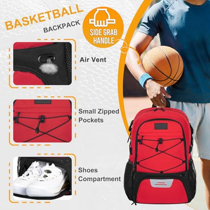 Goloni Soccer Backpack,Basketball Backpack with Ball Compartment & Shoe Compartment,Backpack for Basketball,Soccer - color: Red