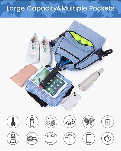 Sucipi Tennis Bag Professional Tennis Backpack for Men and Women Racket Bags Holds 2 Rackets with Ventilated Shoe Compartment - color: Blue with Shoes Compartment