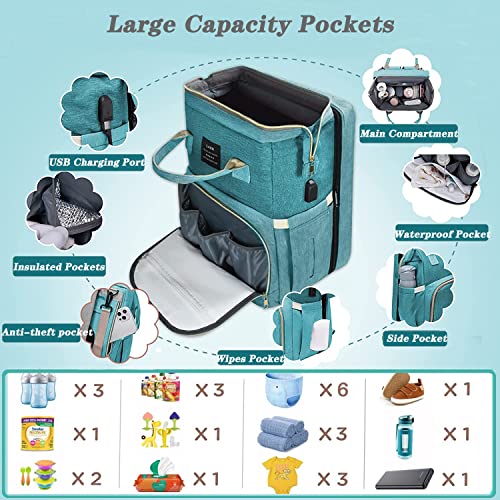 ANWTOTU Baby Diaper Bags with Changing Station,900D Oxford Waterproof Diaper Bag Backpack for Moms Dads with USB Charging Port,Large Capacity Baby Essentials(Ungrade-Green) - color: Ungrade-green