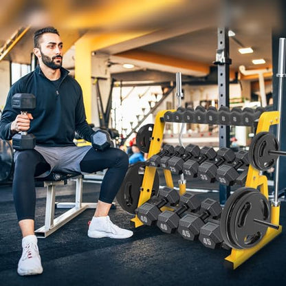 Kipika Heavy Duty 3 Tier Dumbbell Rack Multifunctional, Weight Rack for Dumbbells, Home Gym Equipment, Suitable for Storage of Dumbbell, Kettle Bell, Barbell Plate, Barbell Bar - color: 3 Tier Tilt Shelf