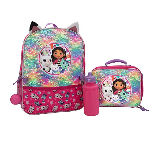 AI ACCESSORY INNOVATIONS Gabby’s Doll House 4 Piece Backpack Set, Flip Sequin 16" School Bag for Girls with Front Zip Pocket, Pink - color: Gabby