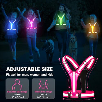 Fokia Kunbio LED Reflective Running Vest Gear,Light Up Vest Runners Night Walking USB Rechargeable,Up to 11hrs Light with Adjustable Waist/Shoulder for Women Men Kids - color: Pink