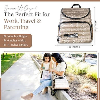 Citi Collective Gallery Diaper Bag Backpack - Casual Day-to-Day Backpack Fits 15" Laptop - Travel Bag with Multiple Compartments, Pockets, Portable Changing Pad, and Shoulder Strap-Gold - color: Gold