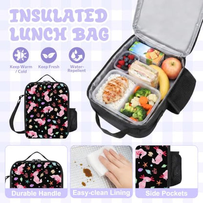 3PCS Axolotl Backpack for Boys Girls Teens, School Backpack with Lunch Box Pencil Case for Elementary Middle High Students, 17 Inch Lightweight Bookpack 3 in 1 Set Back to Shool Supplies for Kids - color: Axolotl