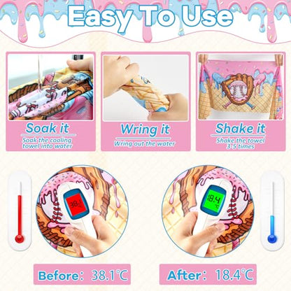 30Pcs Ice Cream Drip Baseball Cooling Towels for Neck and Face 40 x 12 Inch Sports Team Gifts Ice Towel for Gym Sweat Microfiber Breathable Chilly Bulk Neck Wraps for Athletes Camping Travel Outdoor - style: Ice Cream Drip Baseball