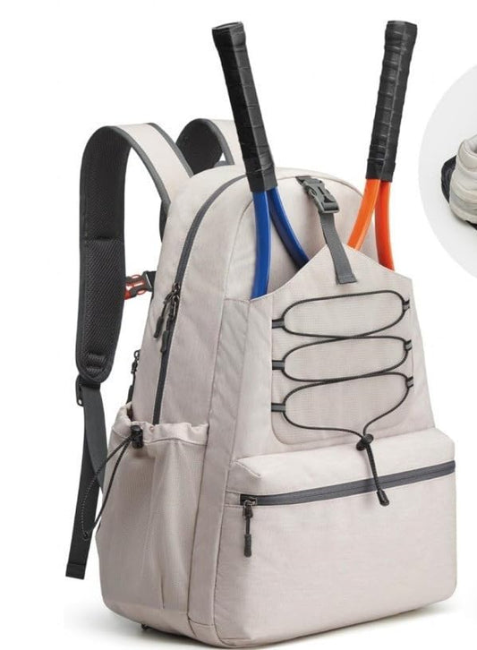 Garvee Tennis Backpack for Men Women, 2 Racket Pickleball Bag with Separate Shoe Compartment, Large Tennis Racket Bag for Racquet Sport Equipment, Beige/Black - color: Beige