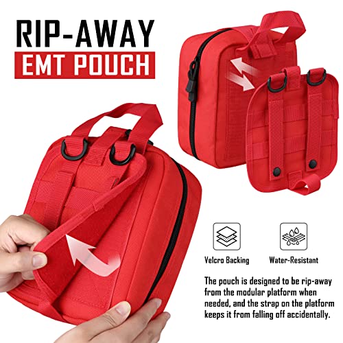 LIVANS 1000D First Aid Bag Empty Medical Ifak Pouch Molle EMT Pouches Rip-Away Tactical Military Trauma Emergency Medic Bag - color: Red(7.1"l X 3.5"w X 8"h)