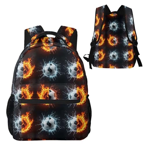 Casual Sports Backpack Water Fire Soccer Ball, Lightweight Gym Daypack with Water Bottle Holder for Men Women and Beach - color: Pattern (8)