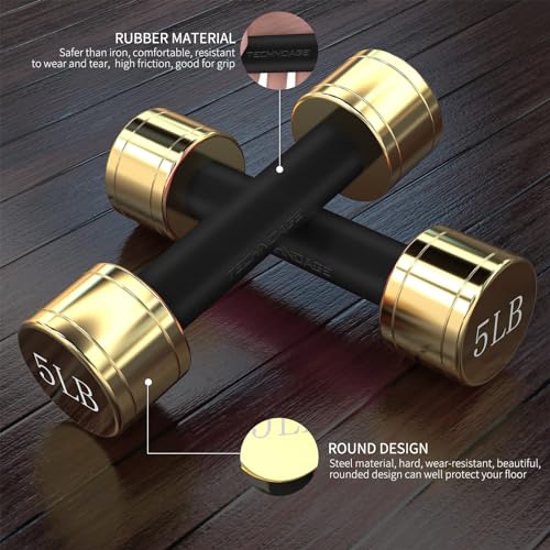 TECHNOAGE Round Dumbbell Sets with Steel Handle, Odorless Neoprene rubber Handle Cover - color: Black-1LB