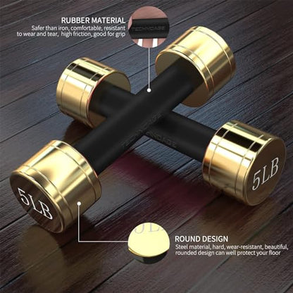 TECHNOAGE Round Dumbbell Sets with Steel Handle, Odorless Neoprene rubber Handle Cover - color: Black-1LB