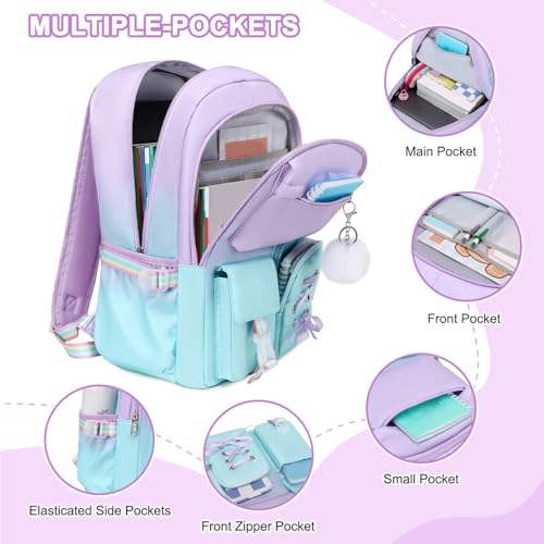Scothen Backpacks for Girls, Girls Backpack with Lunch Box & Pencil Pouch for Teens Girl Kids Elementary Middle High School College Student Bookbag Daypack Laptop Travel Backpack for Women - color: Purple Blue