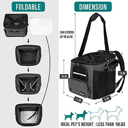 PetAmi Dog Bike Basket, Soft-Sided Ventilated Dog Bike Carrier Backpack, Pet Bicycle Basket for Bike Handlebar, Small Medium Puppy Cat Kitten Car Booster Seat with Safety Strap, Max 18 lbs, Dark Gray - color: Dark Gray