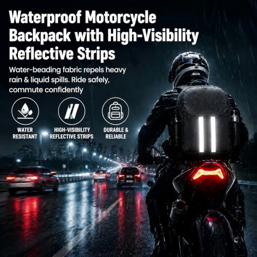 Motorcycle Backpack with Side Pockets,Waterproof Helmet Backpack,Reflective Large Capacity for Men & Women Commuting - color: Aterrimus