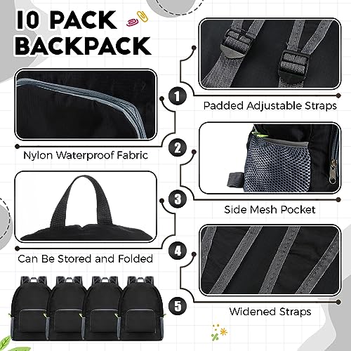 Jexine 10 Pcs Backpacks in Bulk 16.5 Inches Back Pack Basic Backpack for Adult Lightweight Outdoor Travel Book Bags(Black) - color: Black