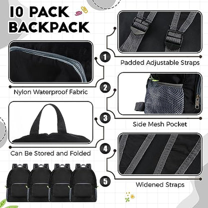 Jexine 10 Pcs Backpacks in Bulk 16.5 Inches Back Pack Basic Backpack for Adult Lightweight Outdoor Travel Book Bags(Black) - color: Black