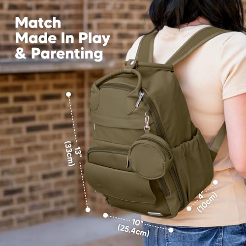 KeaBabies Diaper Bag Backpack - Small Multifunctional Travel Diaper Back Packs, Maternity Baby Changing Bags, 12L Capacity, PU Leather, Waterproof, Unisex, Nappy Changing Pad (Dark Olive, Small) - color: Dark Olive, style: Small / 13" H