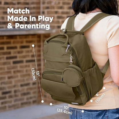 KeaBabies Diaper Bag Backpack - Small Multifunctional Travel Diaper Back Packs, Maternity Baby Changing Bags, 12L Capacity, PU Leather, Waterproof, Unisex, Nappy Changing Pad (Dark Olive, Small) - color: Dark Olive, style: Small / 13" H