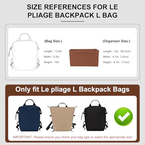 Purse Organizer Insert Compatible with Longchamp Le Pliage Energy L Backpack, Brown/LB - color: Gold Brown, size: L Backpack