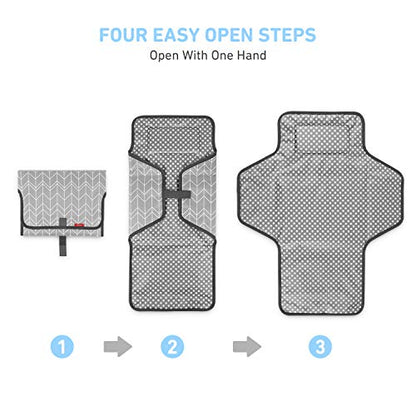 Portable Changing Pad for Baby, Waterproof Travel Changing Pads for Moms, Dads, with Built-in Pillow, Excellent Baby Shower, Registry Gifts - color: Grey Wave Print