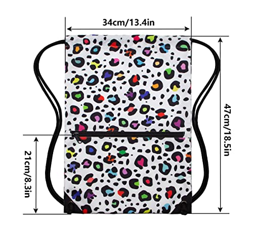 HOLYLUCK Drawstring Backpack Bag Sport Gym Sackpack - color: Colorful White Leopard