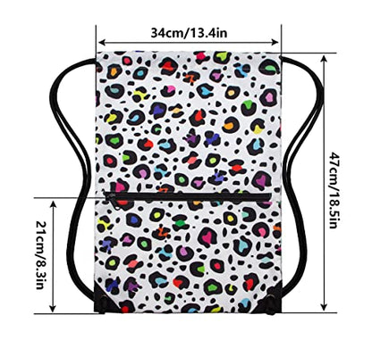 HOLYLUCK Drawstring Backpack Bag Sport Gym Sackpack - color: Colorful White Leopard