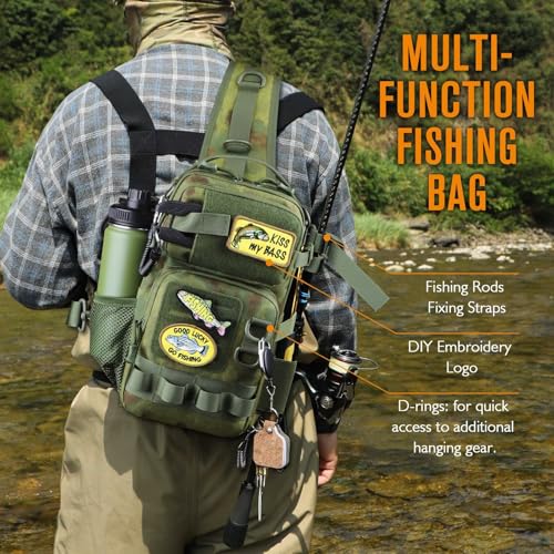 Dovesun Small Fishing Backpack with Tackle Boxes Fishing Sling Bag DIY Embroidery Patches Tackle Bag Gift for Men Green - color: A: Fishing Tackle Backpack(green)