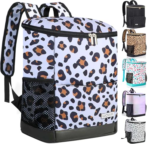 Wolka Cooler Backpack 30 Cans,Portable Backpack Coolers Insulated Leak Proof,Waterproof Soft Sided Cooler Bag for Travel,Beach,Camping,Picnic,Lunch Backpack for Women (Snow Leopard) - color: Snow Leopard