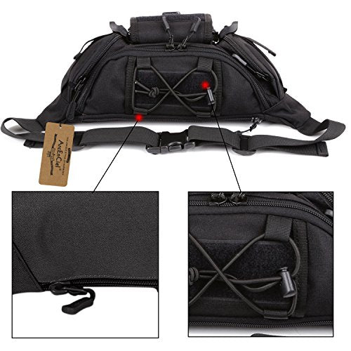 ArcEnCiel Tactical Fanny Pack for Men Women Waist Bag Hip Belt Outdoor Hiking Fishing Bumbag with Patch (Black) - color: Black