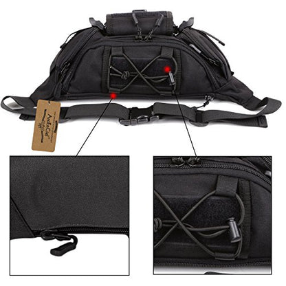 ArcEnCiel Tactical Fanny Pack for Men Women Waist Bag Hip Belt Outdoor Hiking Fishing Bumbag with Patch (Black) - color: Black