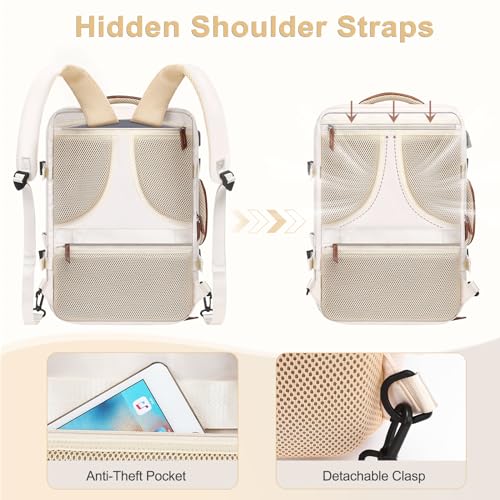 MOSISO Travel Backpack, 40L Carry on Laptop Backpack, 17-17.3 inch Airline Approved Luggage Bag with USB Port&Hidden Shoulder Strap, Casual Daypack with Toiletry Bag&Shoe Pocket, Beige