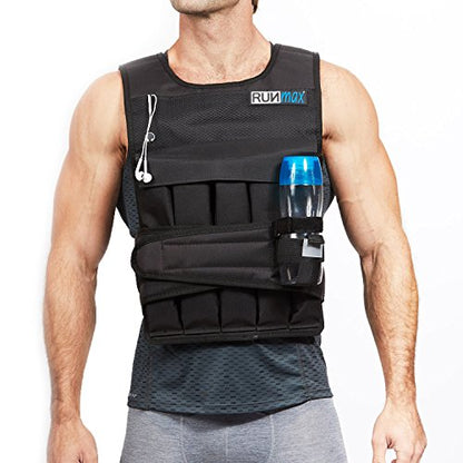 RUNmax Pro Weighted Vest 12lbs/ 20lbs/ 40lbs/ 50lbs/ 60lbs with Shoulder Pads Option - size: 60 lb, style: SHORT WITH SHOULDER PADS