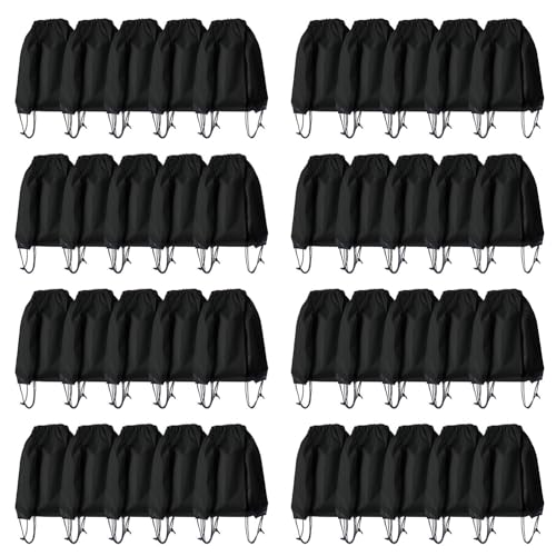 Drawstring Backpack Bulk 40Pcs Draw String Backpack Bags DIY Gym Sports Traveling Yoga Cinch Bag Sackpack Drawstring (black) - color: Black
