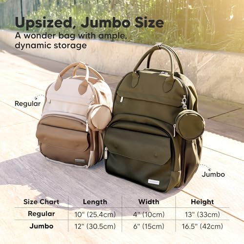KeaBabies Diaper Bag Backpack - Multifunctional Travel Diaper Back Packs, Maternity Baby Changing Bags, Compact 18L Capacity, PU Leather, Waterproof, Unisex, Nappy Changing Pad (Dark Olive) - color: Dark Olive, style: Jumbo / 16.5" H
