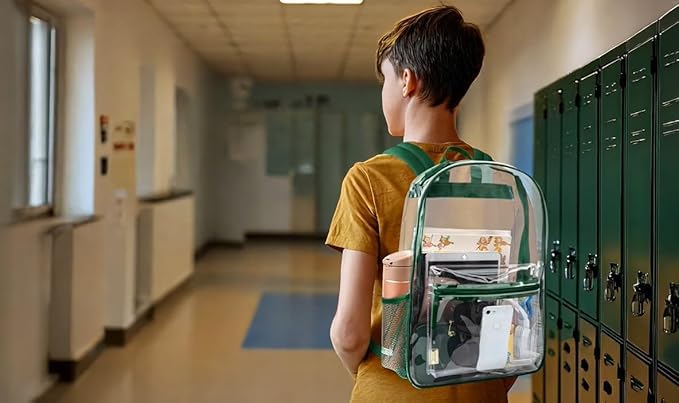 Trail maker Bulk Clear Backpacks Wholesale for School 24 Pack Clear Backpacks for Boys, Girls, School, Stadium, Travel - color: Green Pack