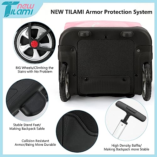 NEW TILAMI 19 inch Rolling Backpack Teens Rolling Backpack Cute Wheeled Laptop Backpack Bookbag Roller Travel Bag College,Pink - color: Pink