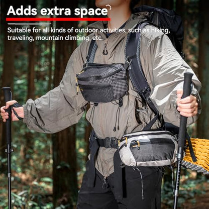 HIKEMAN Strap Pack Pouches for Backpack, Lightweight Phone Pocket, Large Capacity and Waterproof Fanny Pack Multi-functional Outdoor Bag for Hiking, Running, Travel, Cycling (Black) - color: Black