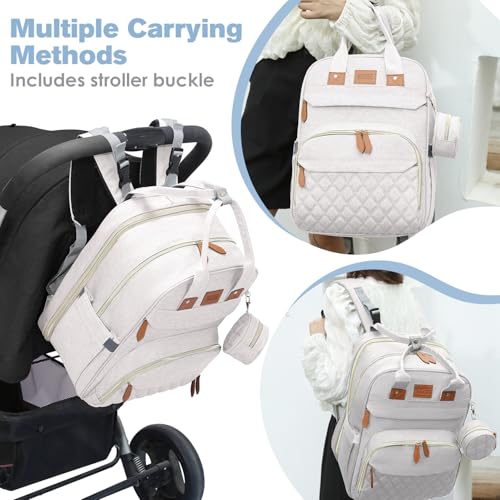 JSTPRO Diaper Bag Backpack, Large Diaper Bag with Changing Station, New Mom Gifts, Lightweight Waterproof Unisex Diaper Bag with Insulated Pockets and USB Charging Port, Beige - color: Beige