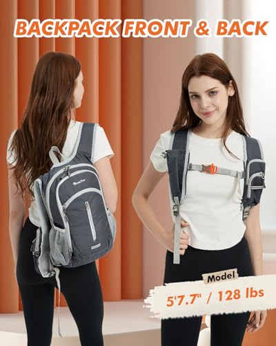 Seektop Small Hiking Backpack Expandable 12L-15L, Lightweight Packable Waterproof Daypack with Phone Pocket for Women Men - color: Dark Grey