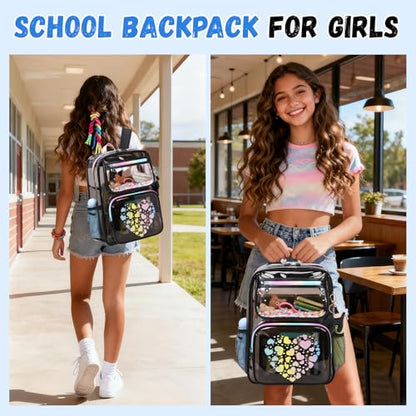 MOONBABY Clear Backpack for School Girls, Heavy Duty TPU Transparent Backpack Stadium Events Approved, Clear Bookbag - color: Semi Black