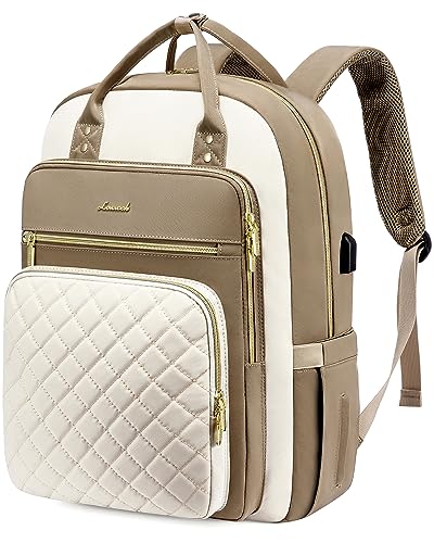 LOVEVOOK Laptop Backpack for Women, Stylish Backpack Purse with USB Port for Travel Work Commuter, Lightweight Casual Daypacks, Nurse Teacher Computer Bag, College Bookbag, Fit 15.6" Laptop - color: D-khaki-beige, size: 15.6-Inch