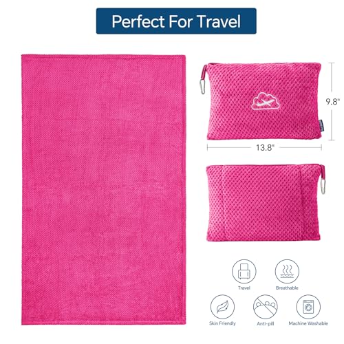 BEDELITE Travel Blanket with Bag, Ultra-Soft Jacquard Fleece Blanket with Luggage Sleeve & Backpack Clip, Airplane Blanket Travel Essentials, Hot Pink - color: Hot Pink
