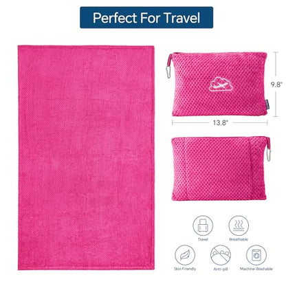 BEDELITE Travel Blanket with Bag, Ultra-Soft Jacquard Fleece Blanket with Luggage Sleeve & Backpack Clip, Airplane Blanket Travel Essentials, Hot Pink - color: Hot Pink
