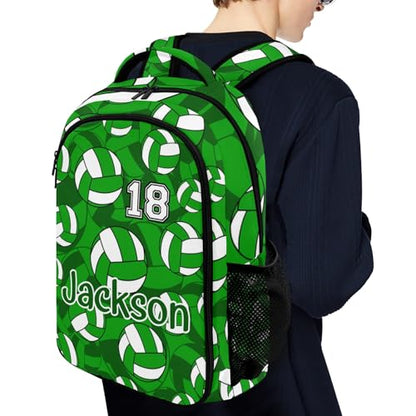 Green Volleyball Pattern Shoulders Backpack Laptop Bag Bookbags Personalized Casual Daypack for Sports Birthday Holiday Party Gift - color: Green Volleyball Pattern