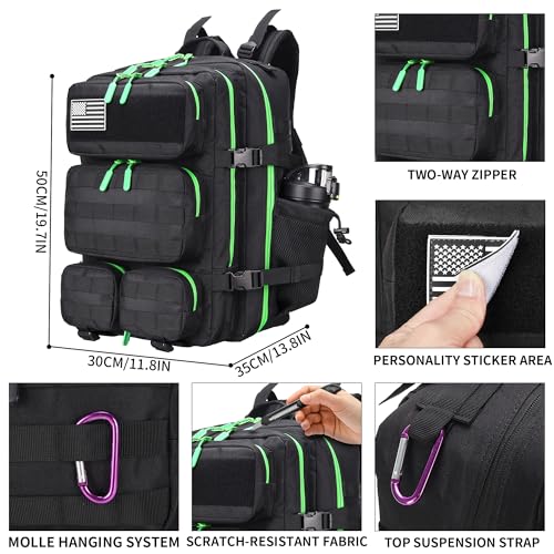 55L Tactical Backpack Heavy Duty Military Rucksack Molle Backpack 3 Day Assault Pack for Work Outdoors - color: Blackgreen