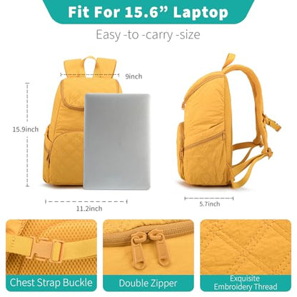 NOL Natural Organic Lifestyle Women's Quilted Puffer Backpack, Large Waterproof Lightweight Puffy Bookbag, Carry on Daypack for Travel, Work (Earth-yellow) - color: Earth-yellow