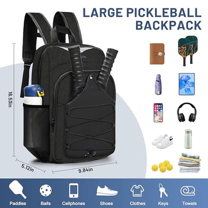 Pickleball Bag - Men's & Women's Pickleball Backpack, Adjustable Sling Bag with Large Capacity/Safety Pocket Ventilated Racket Compartments, Black - color: Black Pickball
